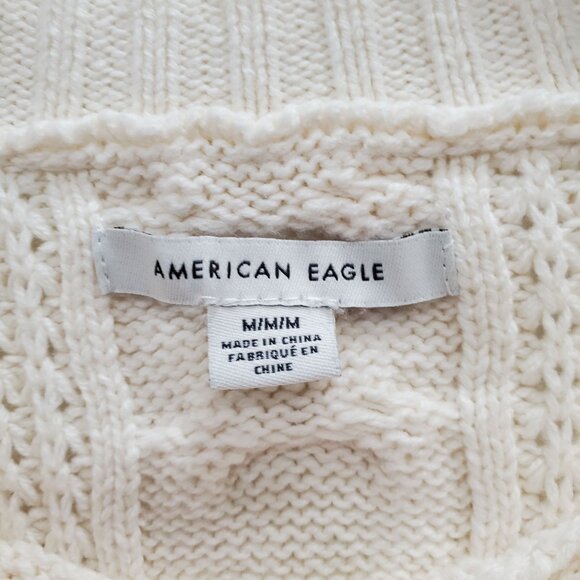 American Eagle Women's Cream Green‎ Stripe Cable Knit Preppy Academia Sweater M - Picture 4 of 6